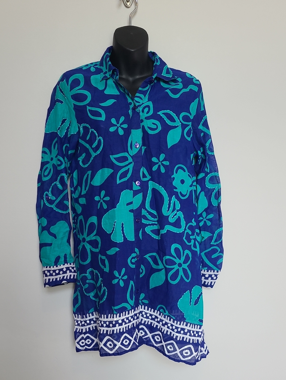 Tommy Bahama Semi Sheer Button Front Dress Cover Up Small Blue Green Floral